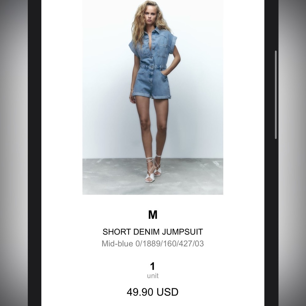 Zara Medium short denim jumpsuit